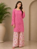 2-Piece Hot Pink Chikankari Suit